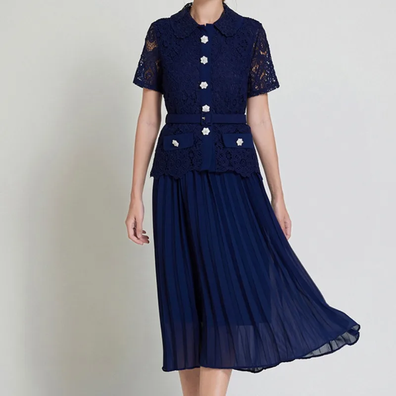 Роскошный темно-синий женский комплект из двух предметов кружевной элегантный