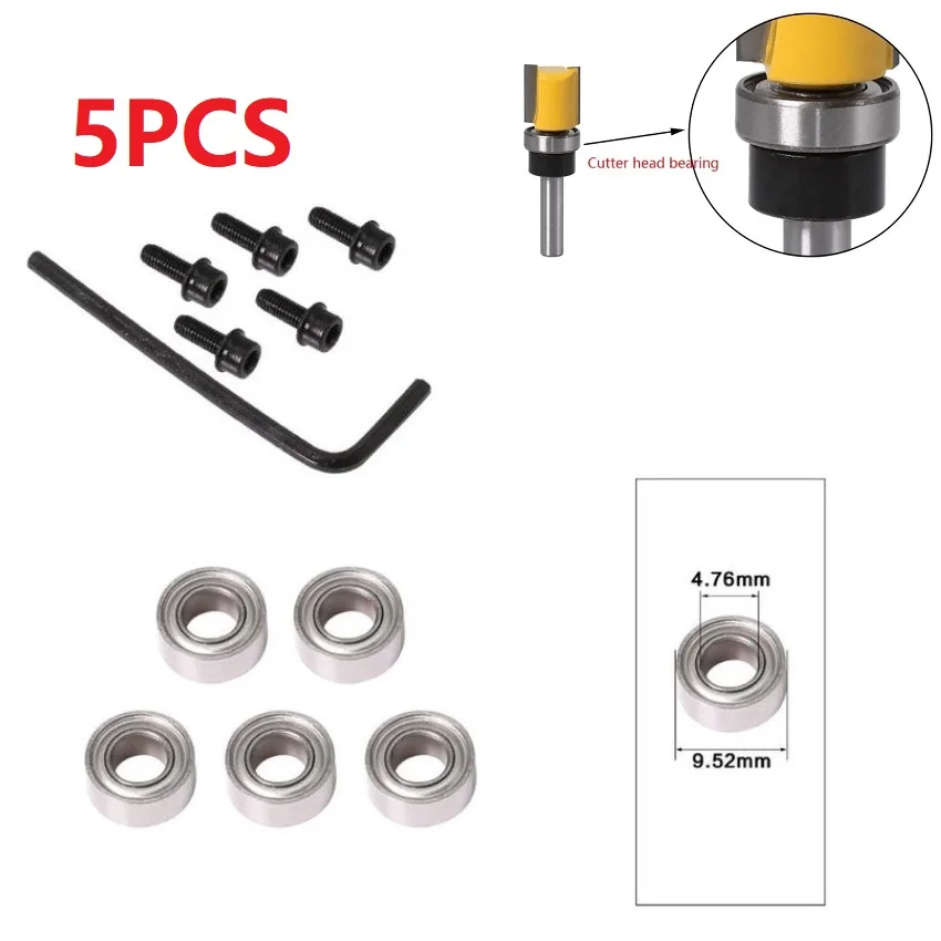 

1set Router Bit Bearing Kit Durable Steel Bearing For Flush Trim Inner 4.76 Outer 9.52mm For Milling Head And Holder Router Bits