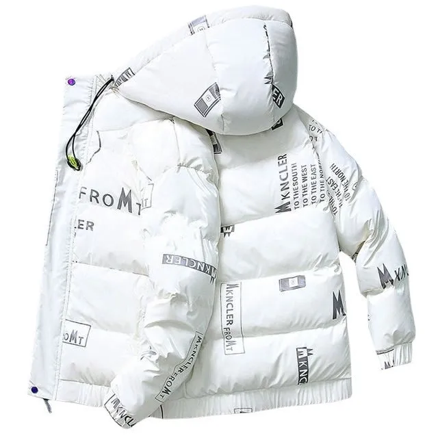 Men's down jacket 2022 new Korean version of the trend letter student winter clothes thin short bright face down jacket men