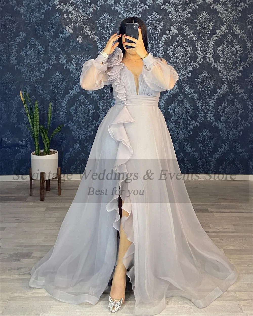 Фото Женское длинное вечернее платье Sevintage, розовое Тюлевое плиссированное платье с лямкой на шее и многоярусной юбкой, для торжественных случаев и свадеб, 2022 №3