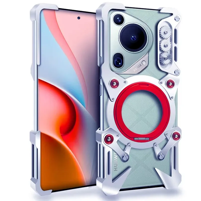 Фото Роскошный магнитный противоударный чехол без оправы на 360° для Huawei Pura 70 ultra Pura 70 Pro, P60 Art Armor, металлический чехол с вращающейся подставкой, бампером №2