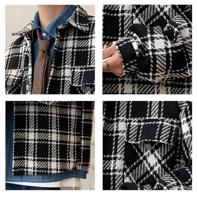 Men's Fashion Plaid Shirt Spring and Autumn Korean Version Loose Casual Shirt Jacket Ins  Men Long Sleeve Button Shirt