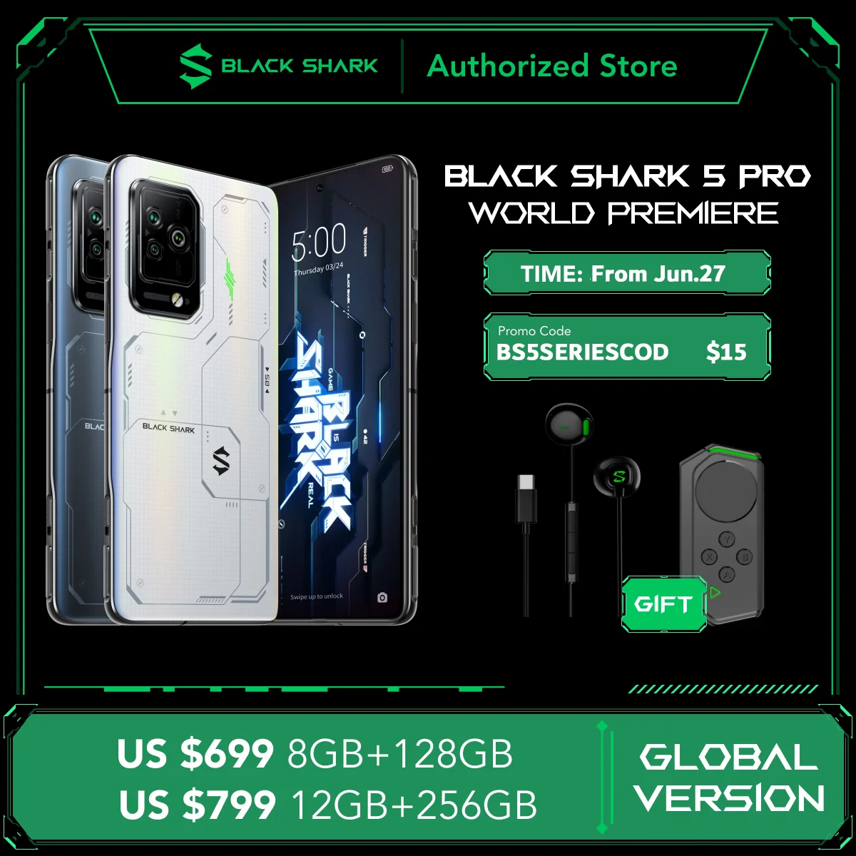 Black Shark 5 Pro Global Version World Premiere FedEx Free Smartphone Snapdragon 8 Gen 1 Gaming Phone 108M Camera 120W Charge