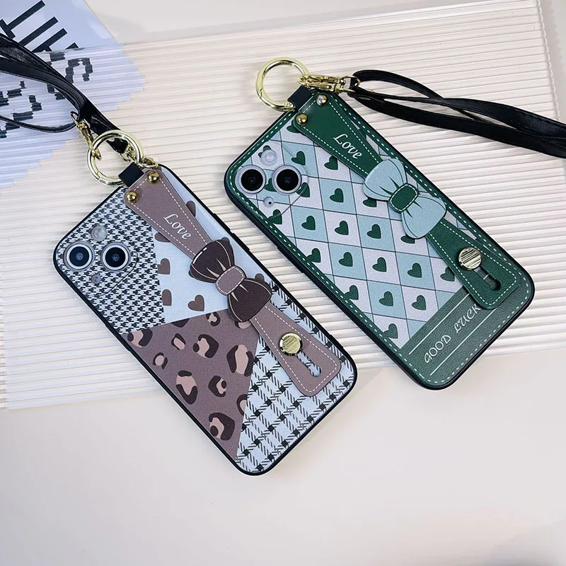 

Fashion Cute Bow Holder LOVE Mobile Phone Case For IPhone7 8 11 12 13 14 Pro Max Plus SE X XS XR Lanyard INS Style