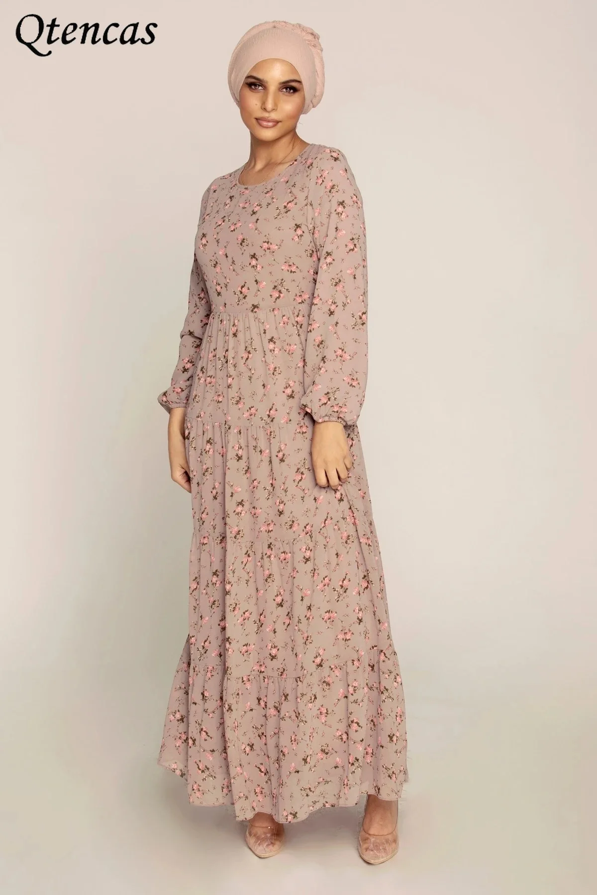 

Шифоновое платье с цветочным принтом, мусульманский хиджаб, Дубай, абайя, Турция, Макси-платья для искусственных цветов, кафтан, платья Largos