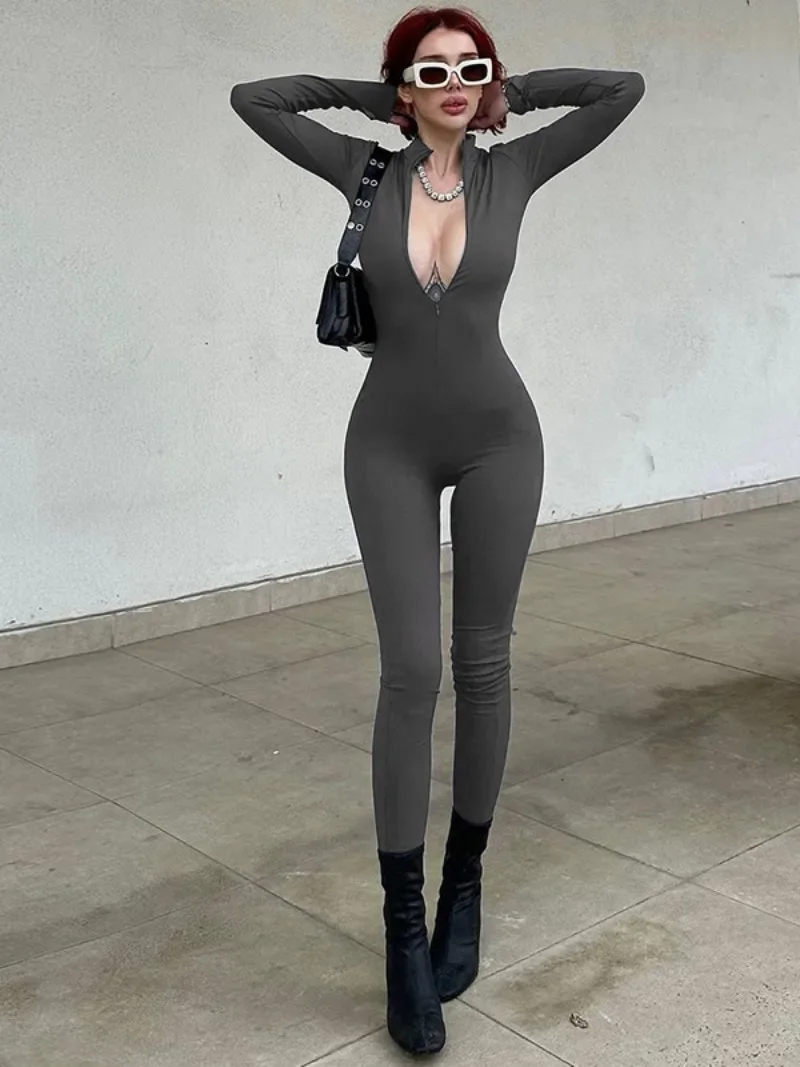 Модные женские осенние однотонные комбинезоны с длинными рукавами уличная