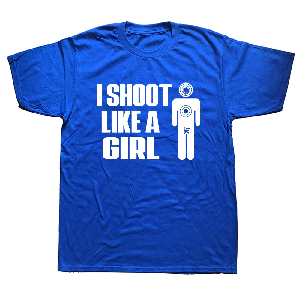 

Футболка мужская с коротким рукавом, смешная хлопковая уличная одежда с графическим принтом «я стреляю, как девушка», пистолет, подарок на д...