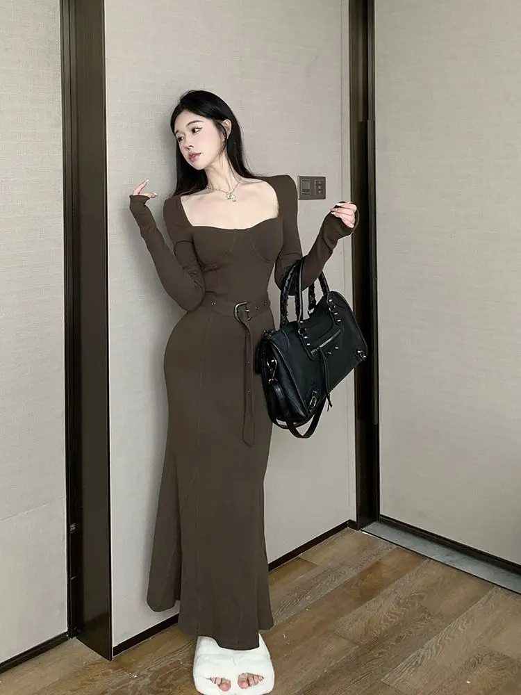 

Knee Length Knitted Skirt Autumn and Winter Long Slim Figure Fishtail Bottomed Dress