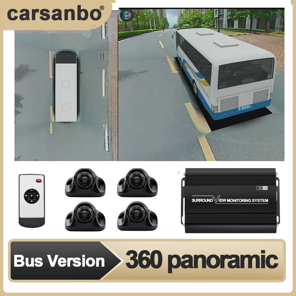 Carsanbo Car 360 Panoramic View Camera System Nightvision Waterproof HD 1080P 225 Sony Lens 3D Seamless Panorama Car DVR for Bus
