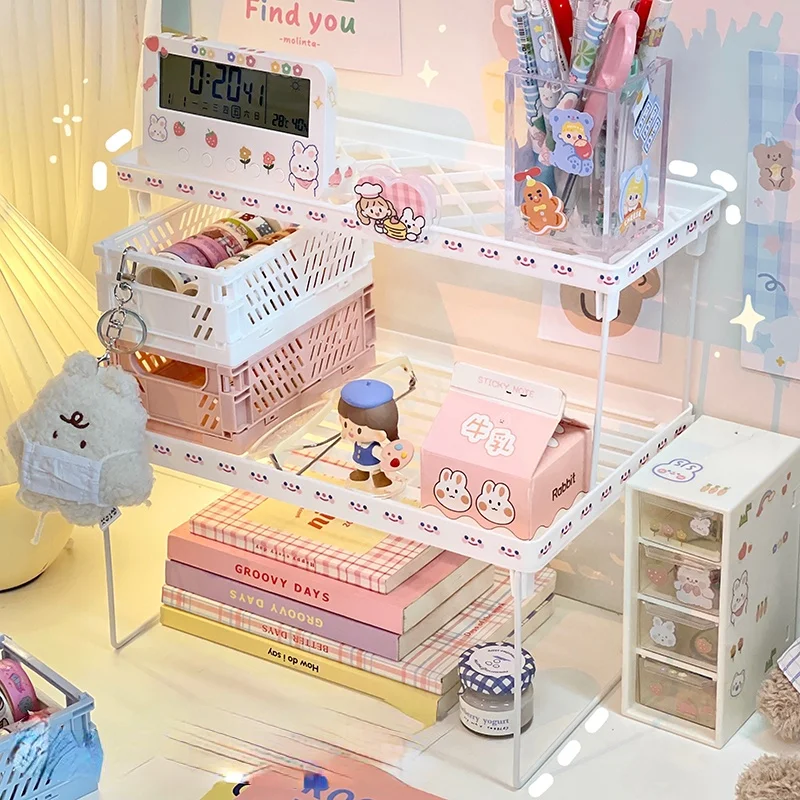 Ins Desktop Folding Storage Holder Organizer Racks Adjustable Rack Desk Bedroom Shelf Room Decor | Дом и сад