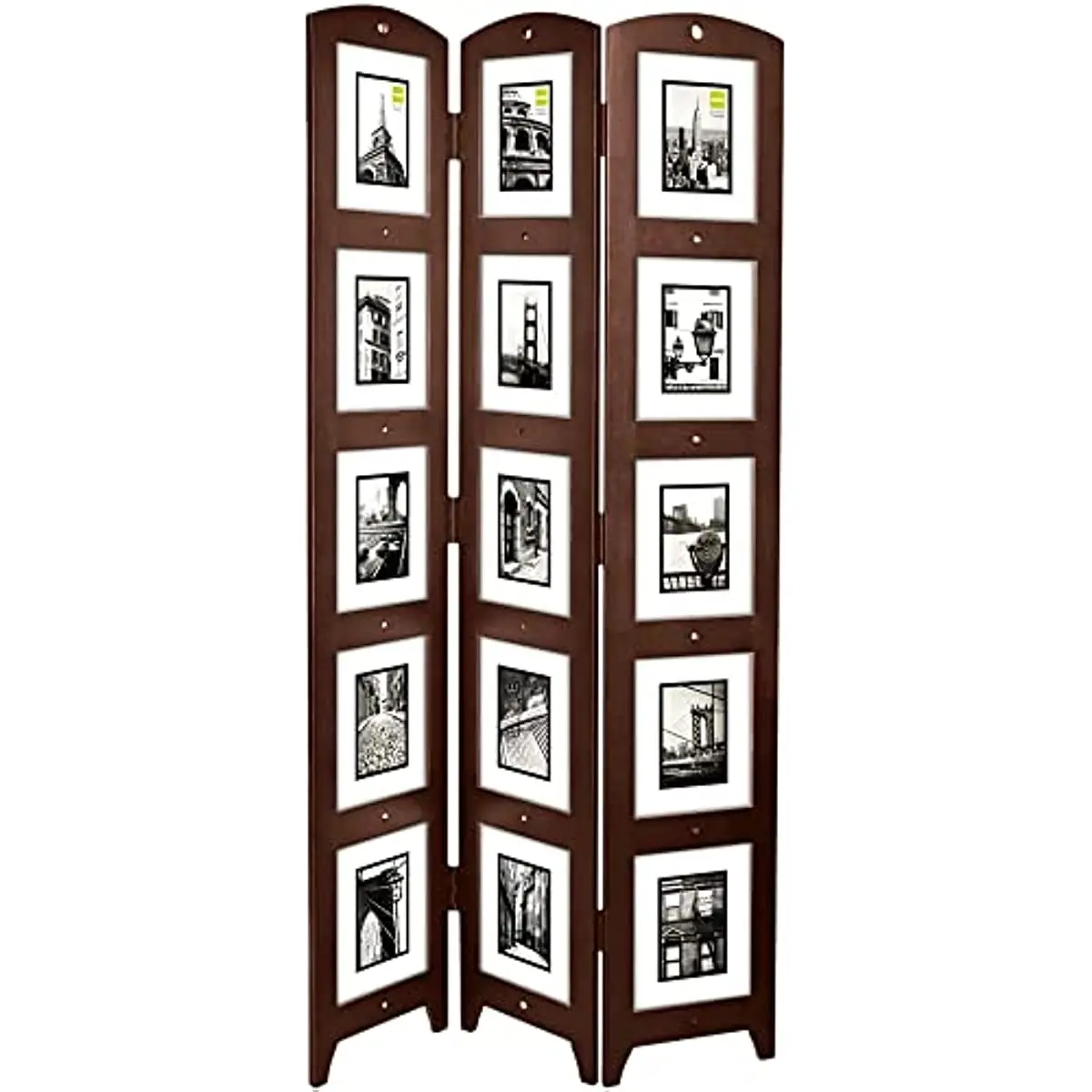 

Decorative 3-Panel Photo Collage Room Divider for Home & Office, 33.75" L x 0.75" W x 64" H, Espresso