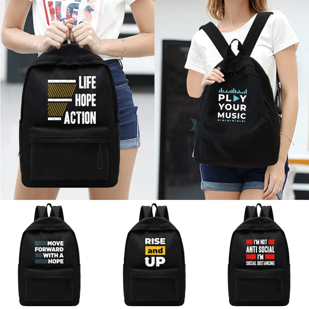 

Unisex Backpack Casual Canvas School Bag Boys and Girls New Large Capacity Student Schoolbag Rucksack Phrase Printed Daypack