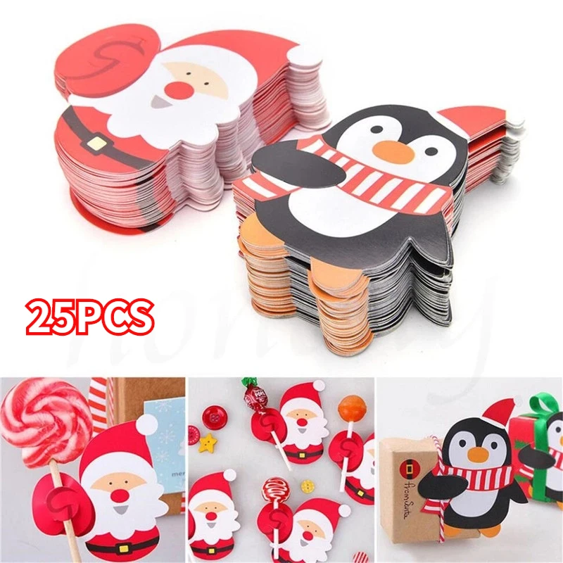 

25Pcs/Lot Cartoons Santa Claus Paper Lollipop Cards DIY Lollipop Gift Package Decor Christmas Decoration Navidad New Year Gift