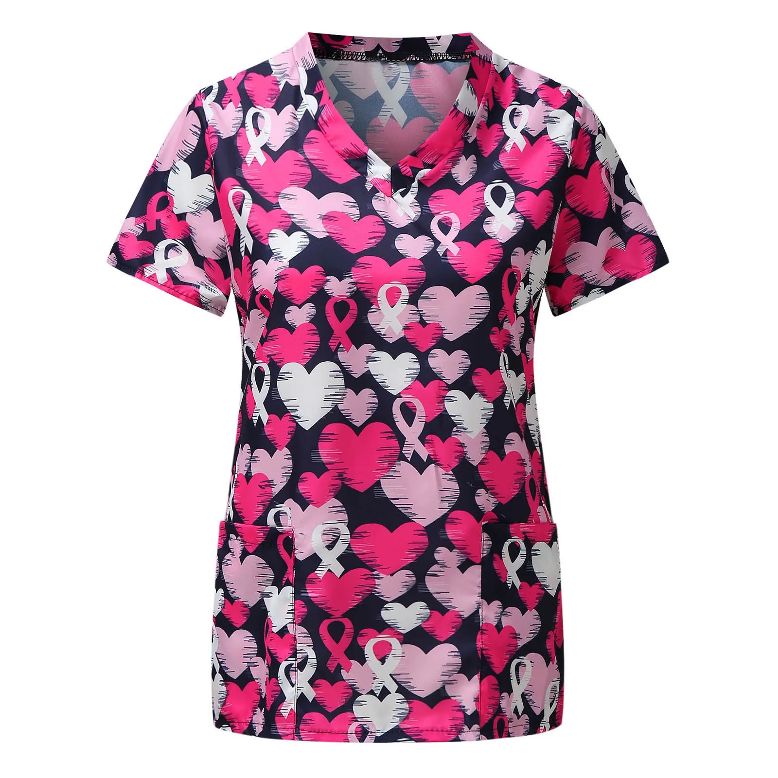 

Medical Nurse Surgical Uniforms Heart Print Salon Pharmacy Hospital Scrubs Short Sleeve V-neck Neck Hospital Медицинская Одежда