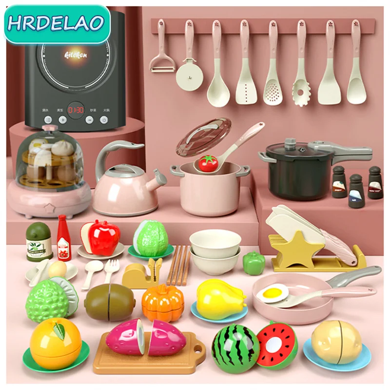 

Simulation Play House Toys Kitchen Toys DIY Pot Cutting Board Cutlery ABS Toy Side Dish Frying Educational Toy for Children Gift