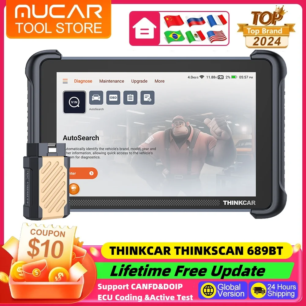 Thinkcar Thinkscan 689BT CANFD DOIP OBD2 сканер все системы диагностические инструменты 34 сброса