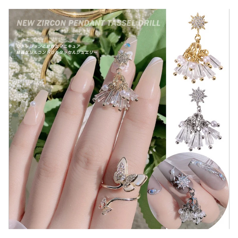 

Nails Zircon 2pcs 3d Nail Art Tassel Drills Shape Alloy With Crystal Rhinestones For Nail Tips Decorations Nail Charms