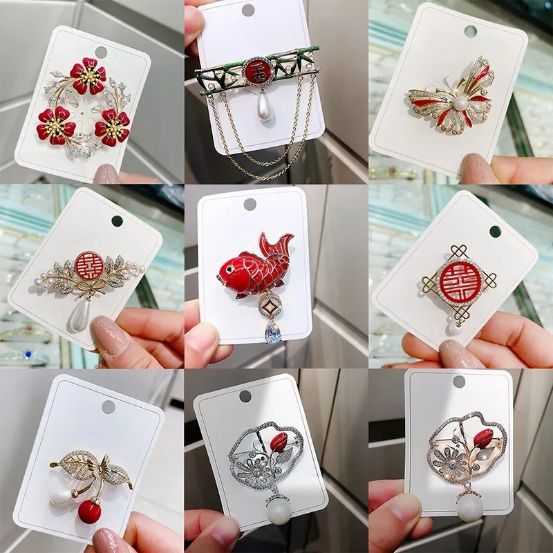 Винтажная брошь в китайском стиле булавка со стразами красный китайский