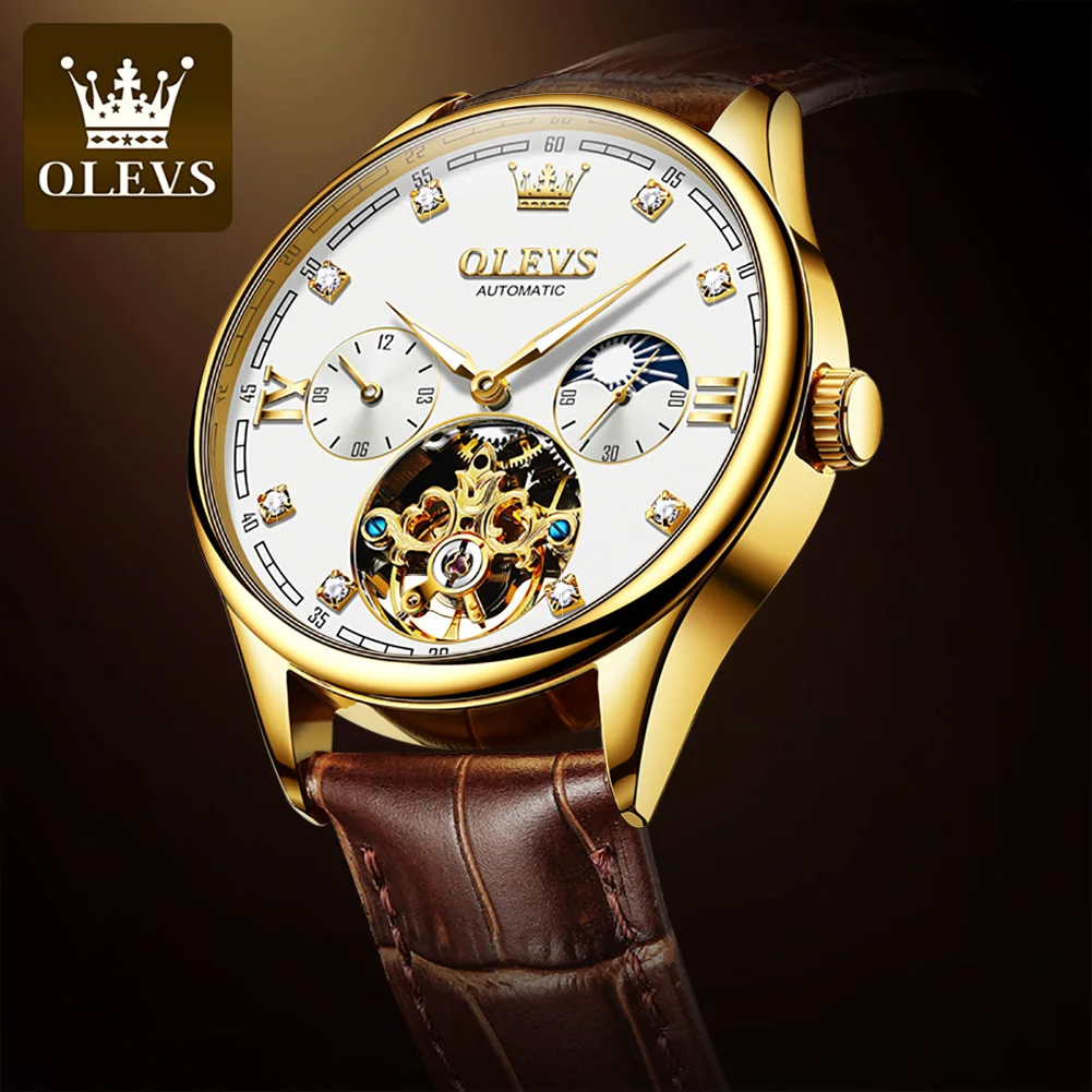 

OLEVS Brand Fashion Men's Watch Mechanical Automatic Watches Men Sport WristWatch Flywheel Hollow Star Seconds Waterproof 3601
