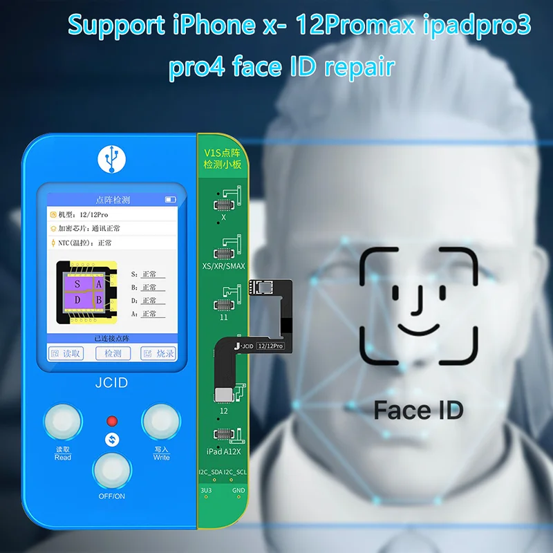 

JC V1S for iphone X 11 12 Promax Photosensitive Original Color Touch shock Battery Fingerprint Programmer Dot Matrix Face ID Fix