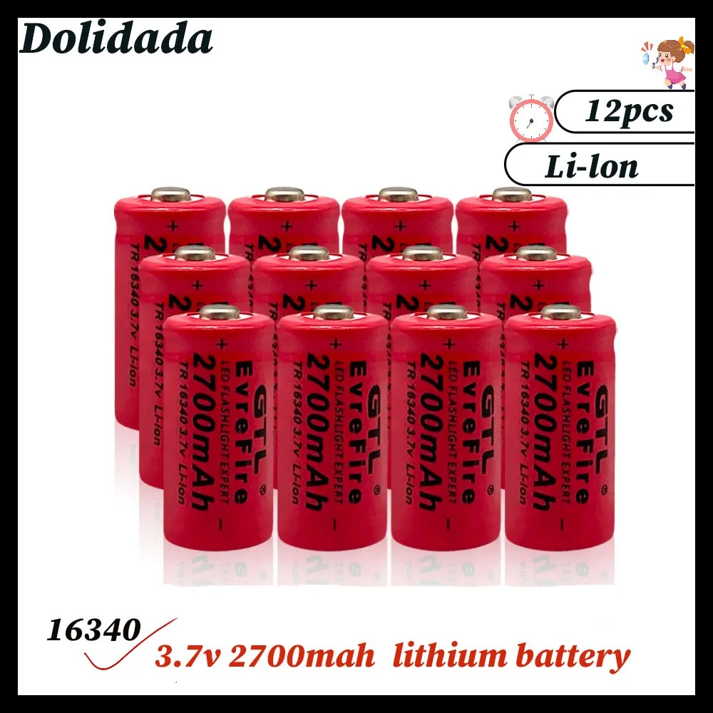 

16340 3.7V Lithium Battery 2700mah for Laser Light LED Torch Lighting Fixture Headlight Remote Control Rechargeable Batteries