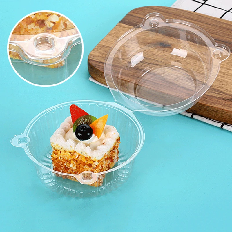 10Pcs Cute Round Cat Head Cupcake Holder Clear Plastic Dome Single Cupcake Carrier Muffin Container Holders Cases Boxes Cups