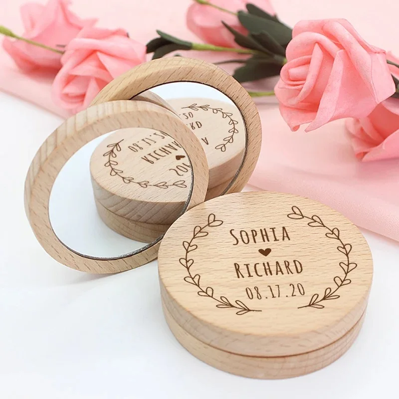 

The Pocket Mirror is used for the wedding gift wooden back souvenir wedding banquet souvenir bride shower purse make-up mirror l
