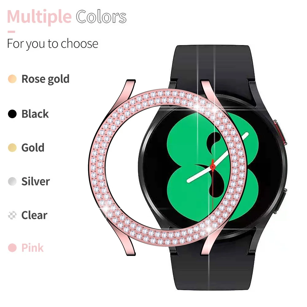 Fashion Diamond Protector Case for Samsung Galaxy Watch 4 40mm 44mm Cover Active 2 Women PC Bumper Lightweight Frame