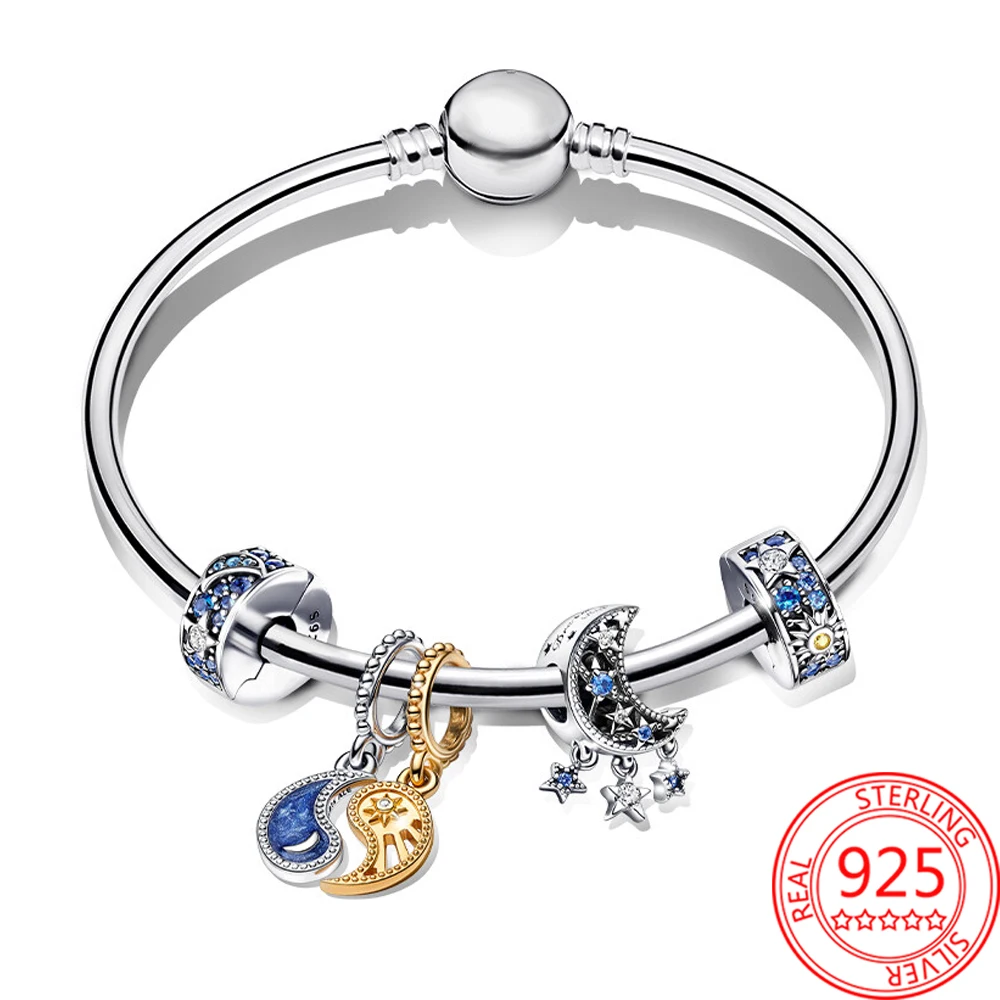 

Женский браслет из серебра 925 пробы, с тисненым шариком и подвеской в виде солнца, Луны, звезды