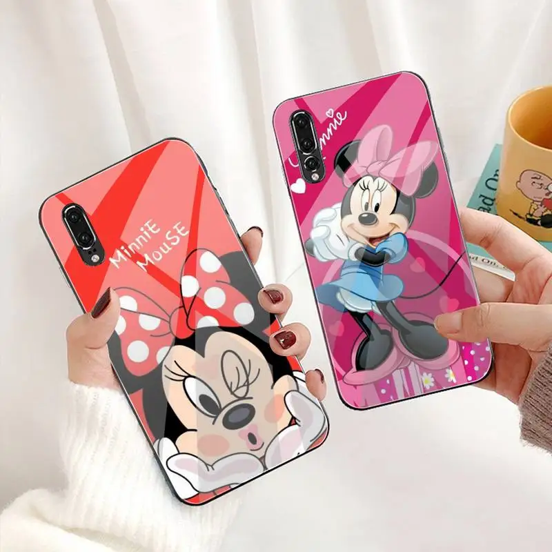 

Cute Cartoon Mouse Minnie Phone Case Tempered Glass For Huawei P30 P20 P10 lite honor 7A 8X 9 10 mate 20 Pro