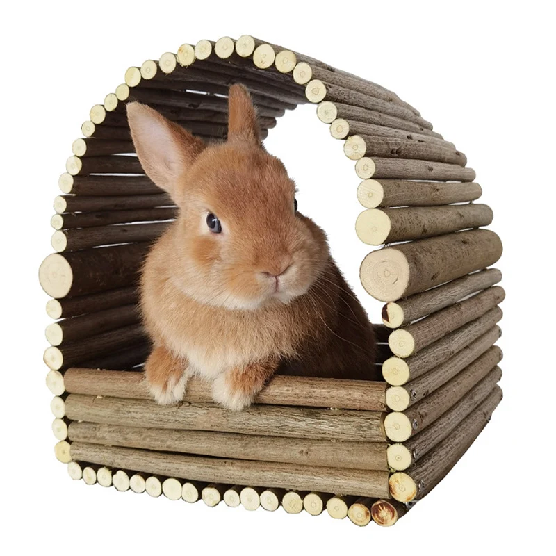 

Wooden Rabbit Hideout Detachable Woven Nest With Platform Detachable Weaving Or Indoor Bunnies Chinchilla Hamsters And Guinea