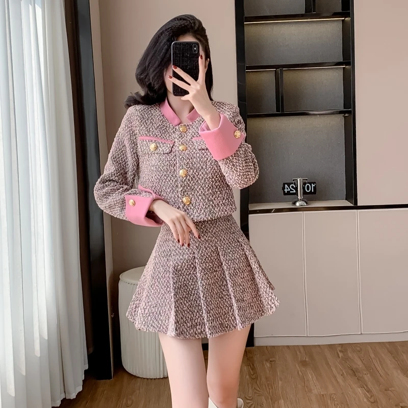 Высококачественная французская твидовая одежда зимняя женский комплект из 2