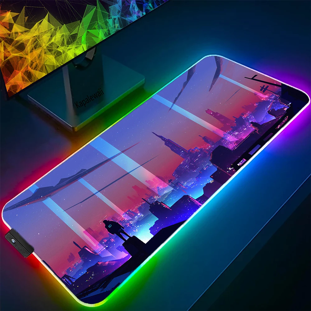 

Neon City Mouse Pad Pixel Scenery RGB Large Mouse Mat XXL Gaming Mousepad LED Table Pads Backlit Deskmat Luminous Keyboard Mats