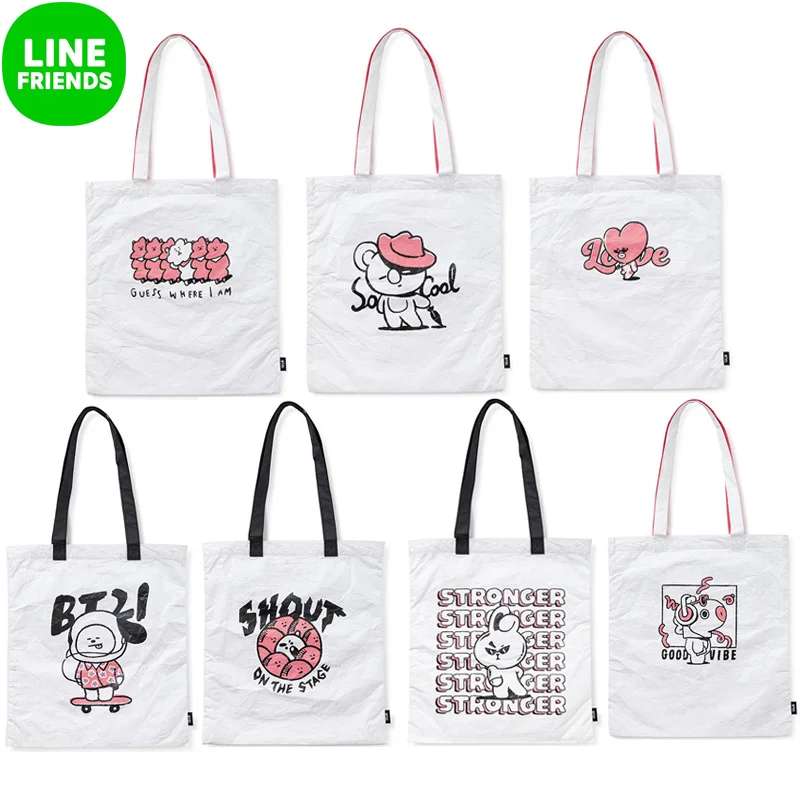 

Line Friends BTS Bt21Shopping Eco Bags Print Reusable Women Bt21 Foldable Shopper Bag Fashion Female Shoulder Bag Handbag BTS