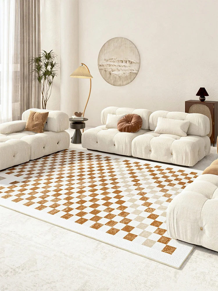

Checkered living room bedroom checkerboard Nordic sofa tea table Brown bedside carpet household floor mat