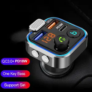 Car Bluetooth-compatible 5.0 FM Transmitter One Key Bass Mp3 Player Large Microphone USB Music Play 