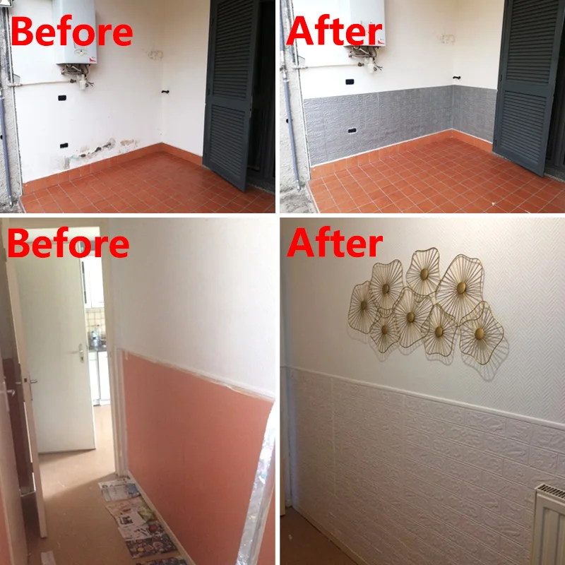 10pcs 70x77cm 3d wall sticker panels imitation brick self adhesive wallpaper kitchen bedroom home decor living room decoration free global shipping