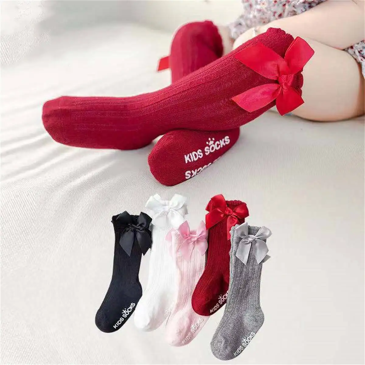 

Baby Girls Socks Autumn Toddler Big Bow Knee High Long Soft Cute Kids Christmas Sock Cotton Red Newborn Socken For 0-3 Years