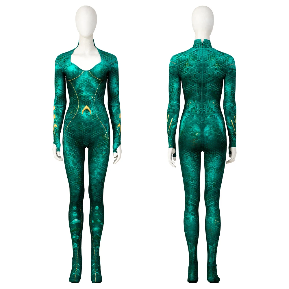 

Костюм для косплея Mera, комбинезон супергероя меры, зеленый Zentai, боди для взрослых, Женский костюм на Хэллоуин