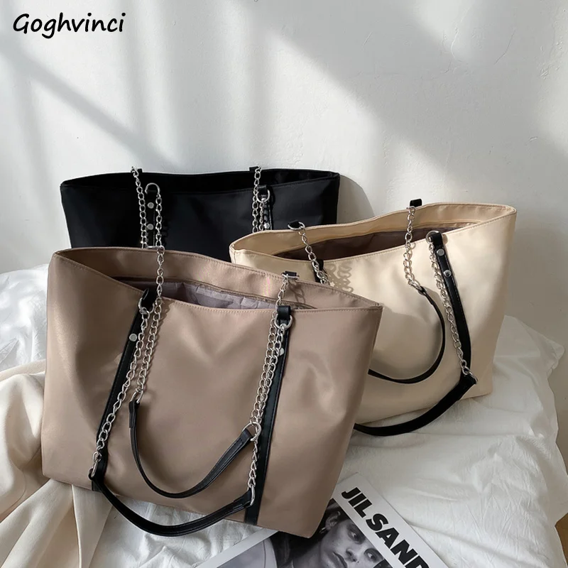 

Shoulder Bags Women Design Chains Casual Tote Korean Fashion Portable Handbags Hot Sale Solid Underarm Large Capacity Bag Female
