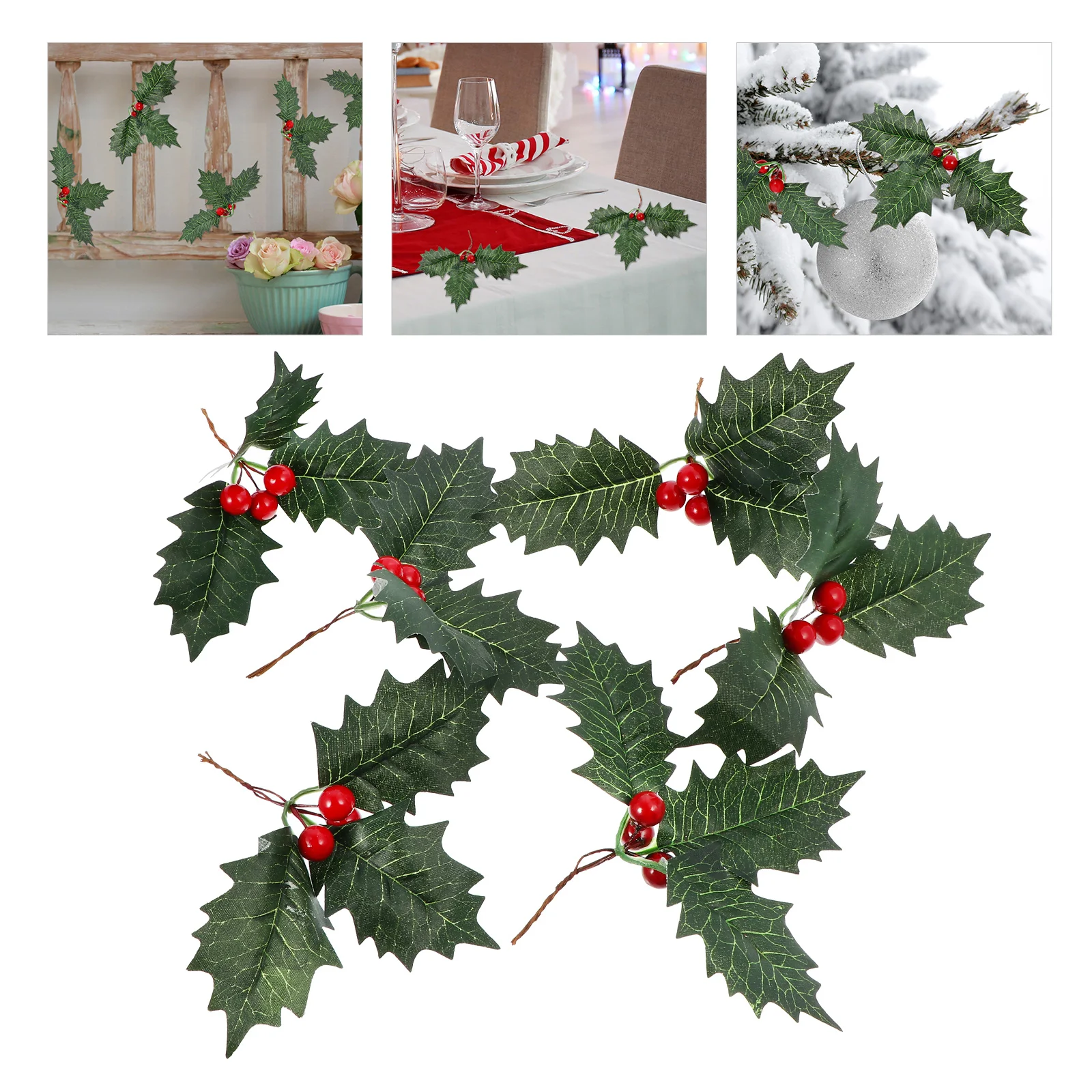 

Christmas Berry Pine Artificial Stem Pick Wreath Red Leaf Xmas Tree Berries Leaves Branches Needle Floral Flowers Ornament