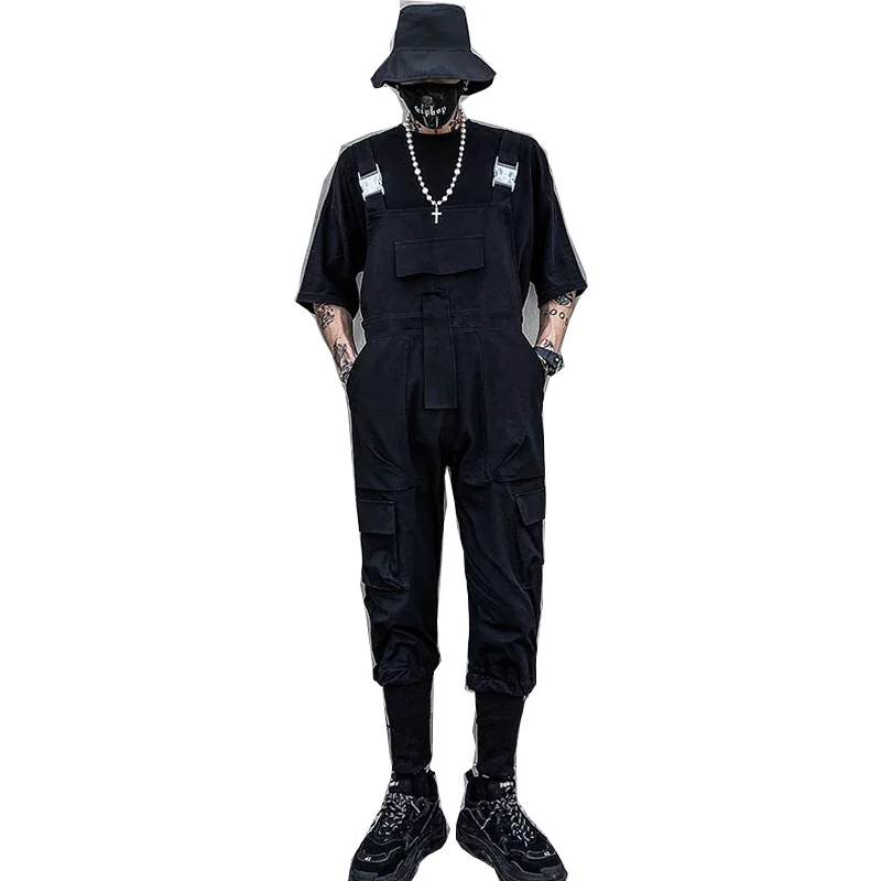 2022 summer jumpsuit men and women overalls jumpsuit multi-pocket lace-up feet cool street hip-hop fashion overalls black green