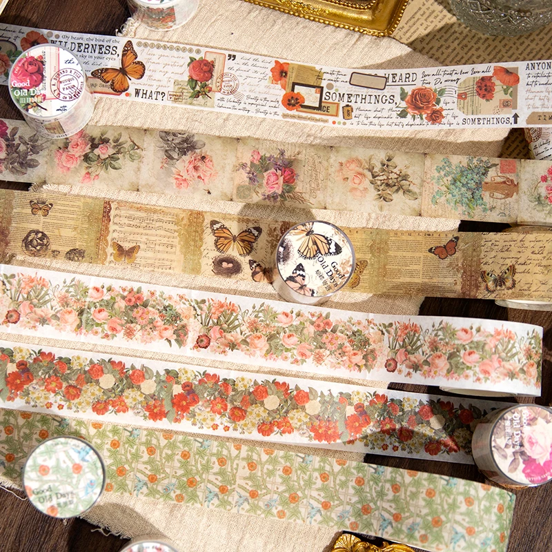 

NEDIE 34.5mm*2m Washi Tapes Floral Butterfly Decor Junk Journal Supplies DIY Scrapbooking Collage Stationery Aesth Masking Tapes