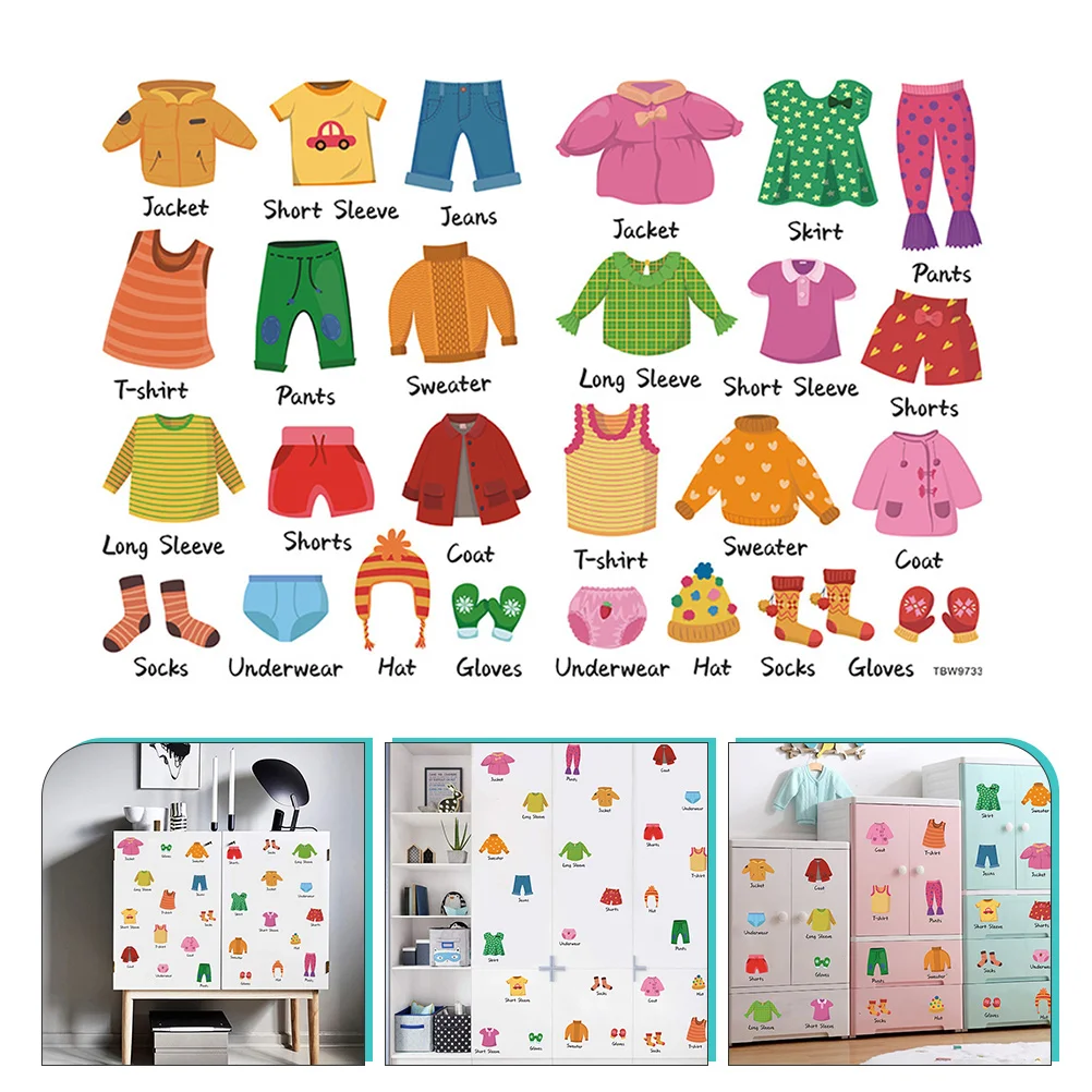 

Clothing Clothes Labels Decals Dresser Label Stickers Kids Sticker Storage Classification Organization Sort Wardrobe Removable