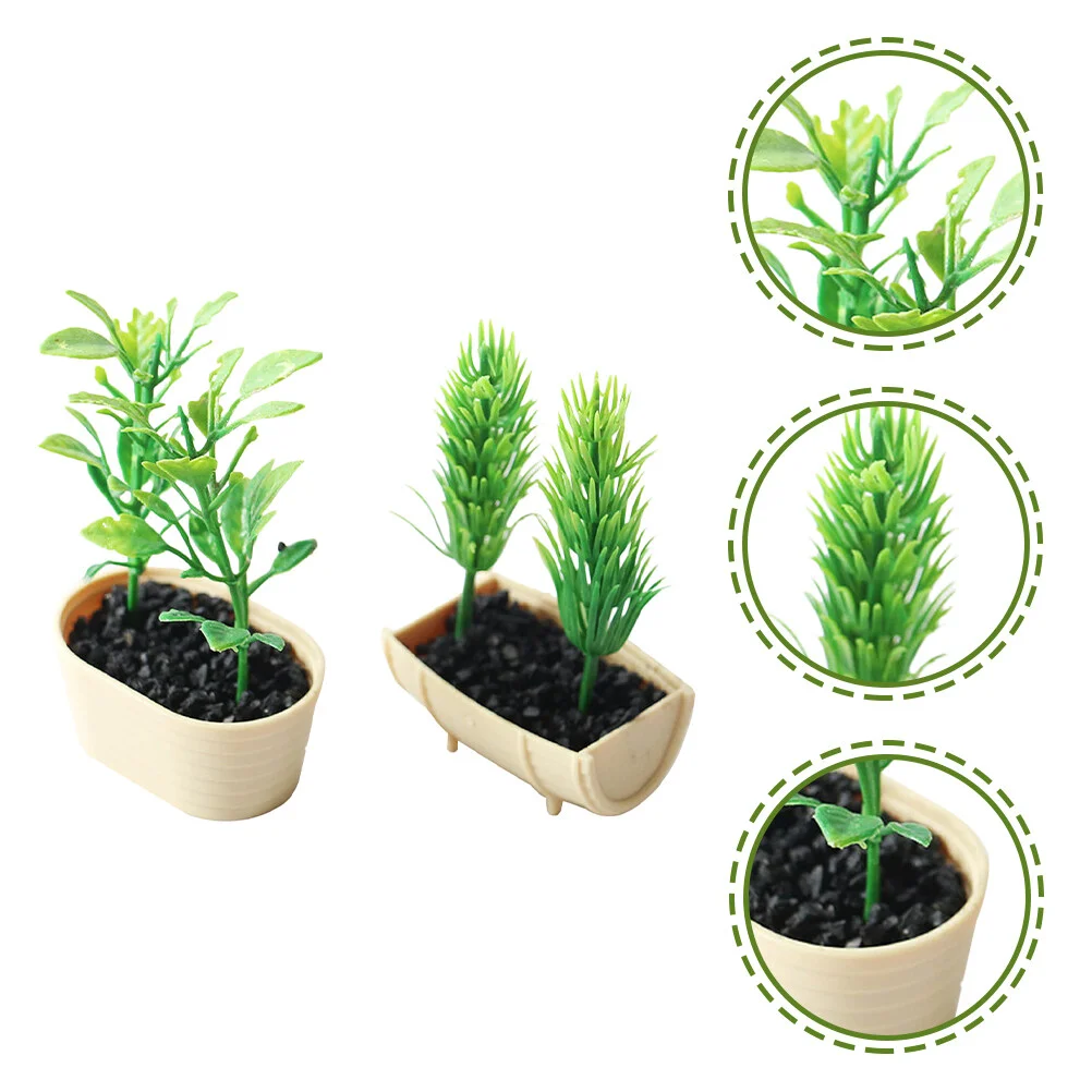 

2 Pcs Green Tree Potted Dollhouse Accessories Miniature Garden Greenery Greenery Pots Plants