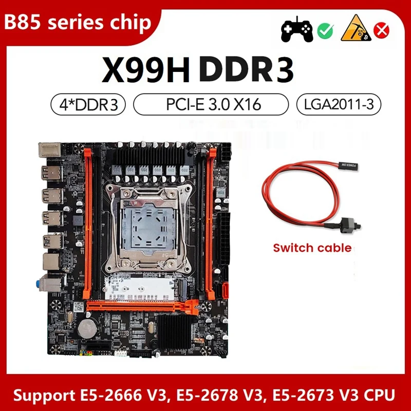 

X99H Motherboard +Switch Cable Kit B85 Chip LGA2011-V3 DDR3X4 ECC Server Memory Slot M.2 NVME PCI-E 3.0 X16 SATA3.0