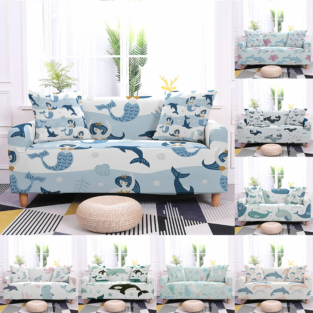 

Эластичный чехол для дивана с рисунком русалки, чехлы для гостиной с изображением животных, эластичные секционные Чехлы для угловых дивано...