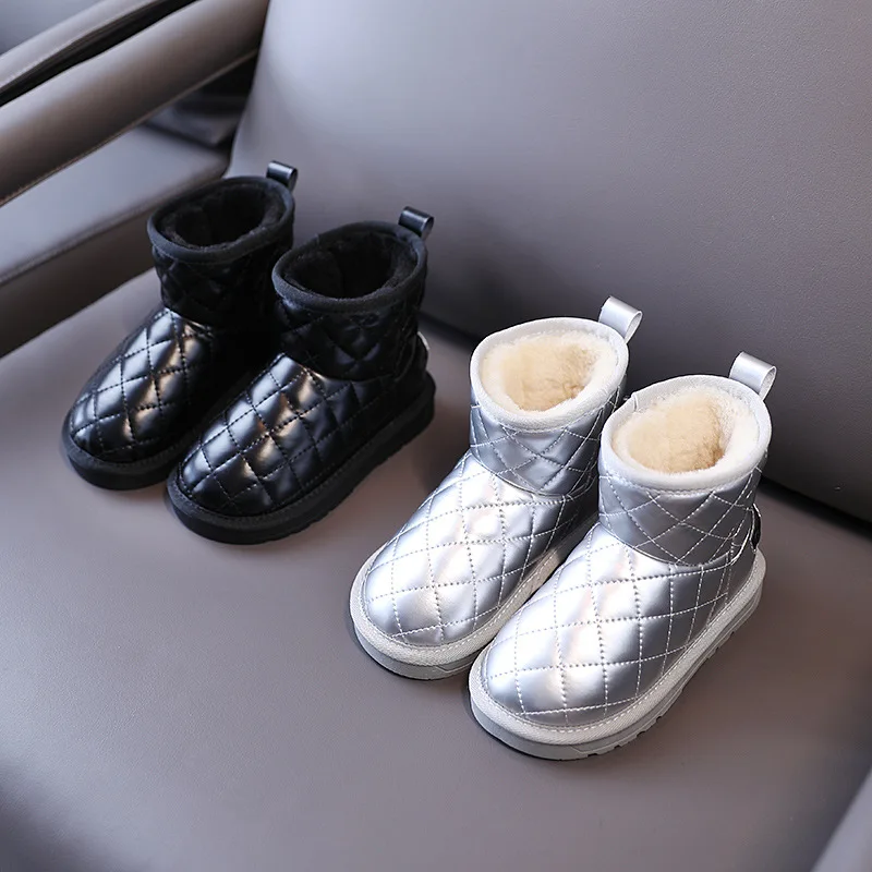 

Children Boots Girl's Fashion Rhombic lattice Winter Boots Boy's Warm Plush Wearable Non-slip Snow Boots Size 21-37