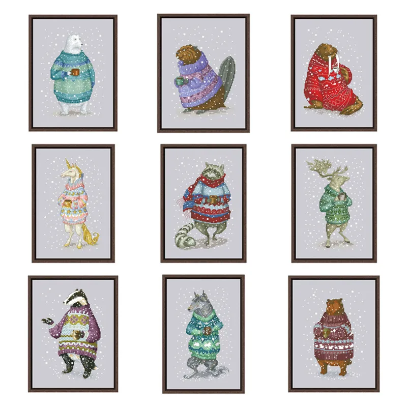 

Animals in Sweaters - Beaver cross stitch kit cute 18ct 14ct 11ct silver canvas cotton embroidery DIY handmade wall decor