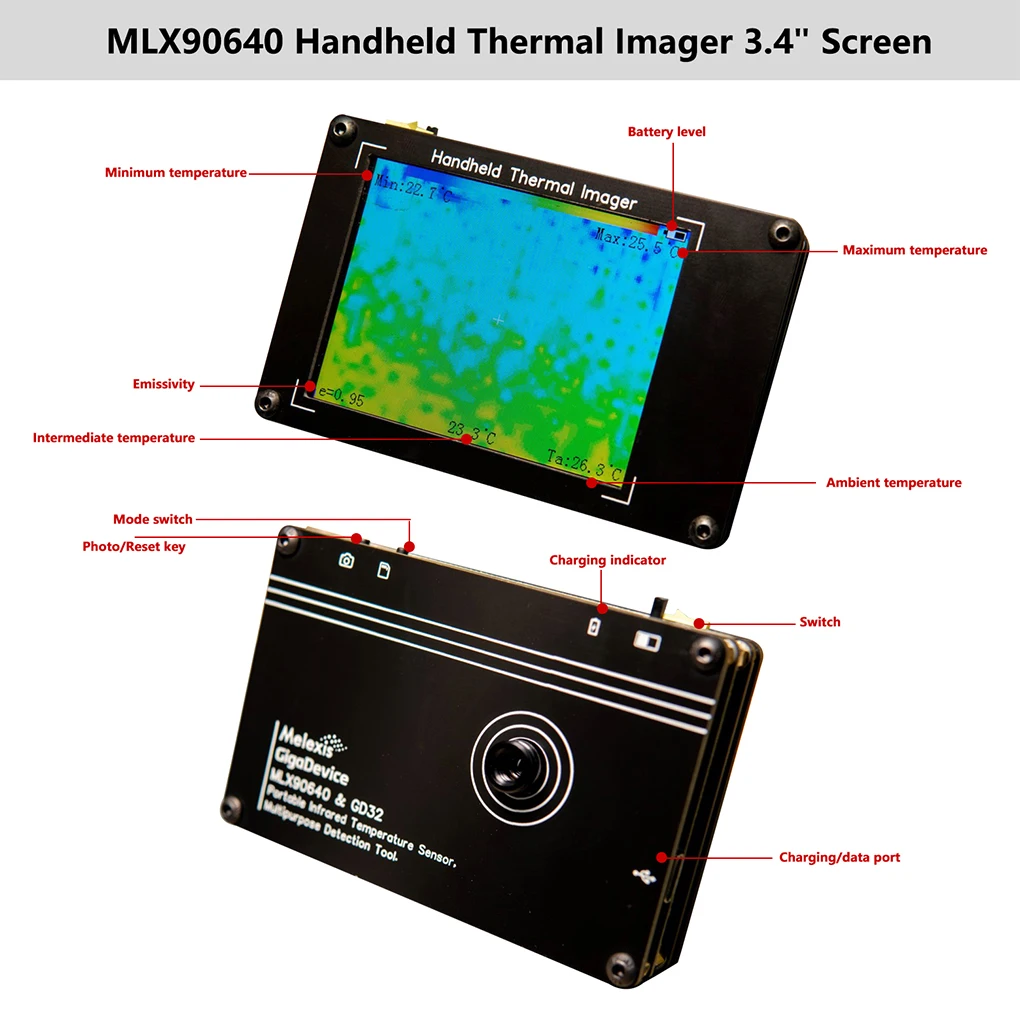 

3 4 Inch Digital Thermal Imager Detector LCD Screen Portable Handheld Temperature Sensor 8Hz Refresh Rate Measuring Device